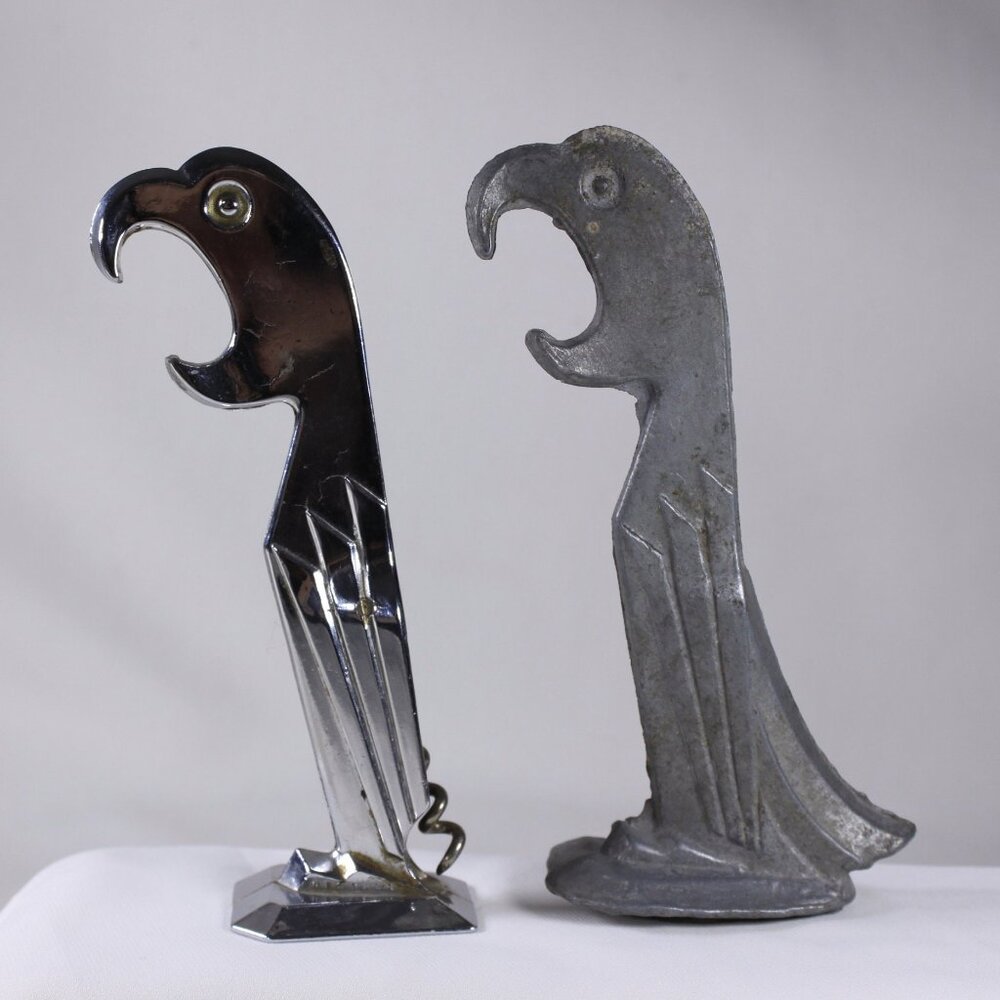 A PAIR of 1929 - 1930s Manuel Avillar parrot bottle openers, prohibition era